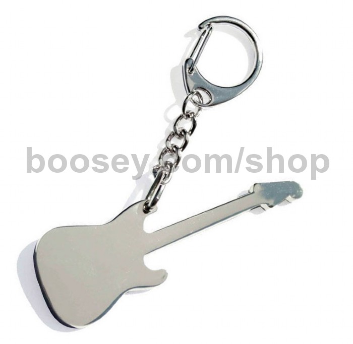 Electric GUITAR Black/White Metal Alloy KEY CHAIN Ring Keychain NEW 