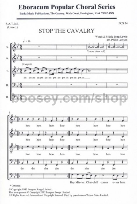 Lewie, Jona Stop The Cavalry (SATBB)