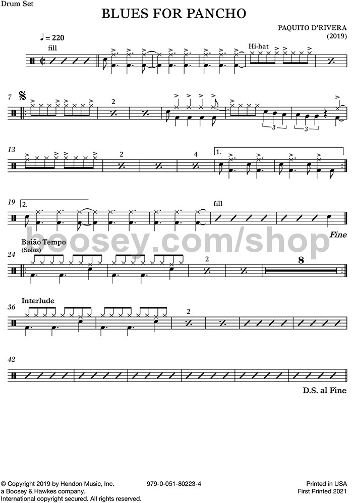 D'Rivera, Paquito Quartets (Drum Set Parts) Digital Sheet Music