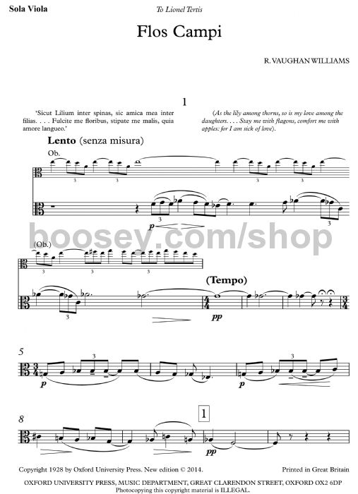 maling bestemt stang Vaughan Williams, Ralph - Flos Campi - viola solo part