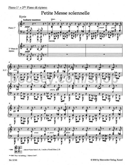 Revive Emulate to justify Rossini, Gioachino - Petite Messe solennelle - piano 1 & piano 2 (ripieno)  part