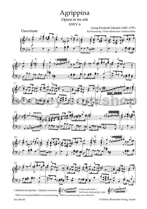 Agrippina 1709 an opera in three acts vocal opera score miniature score with italian text
