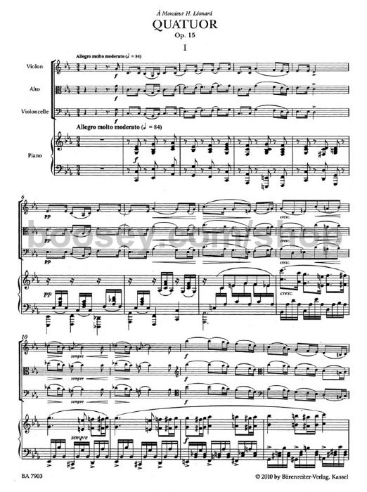 FAURE QUATUOR Op15 Piano Quartet Score /& Parts