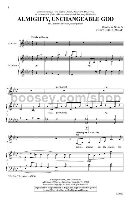 Berry Cindy Almighty Unchangeable God For Satb Choir